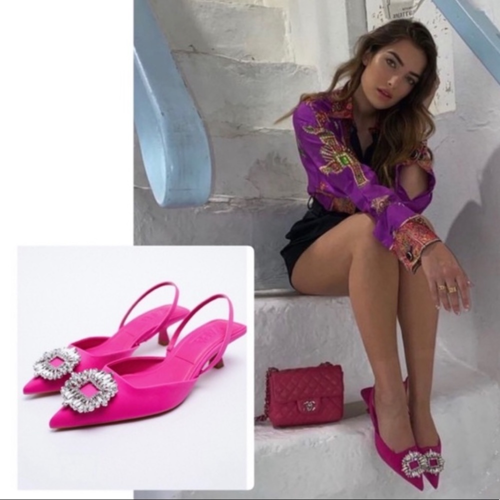 ZARA NWT Pink Rhinestone Heels